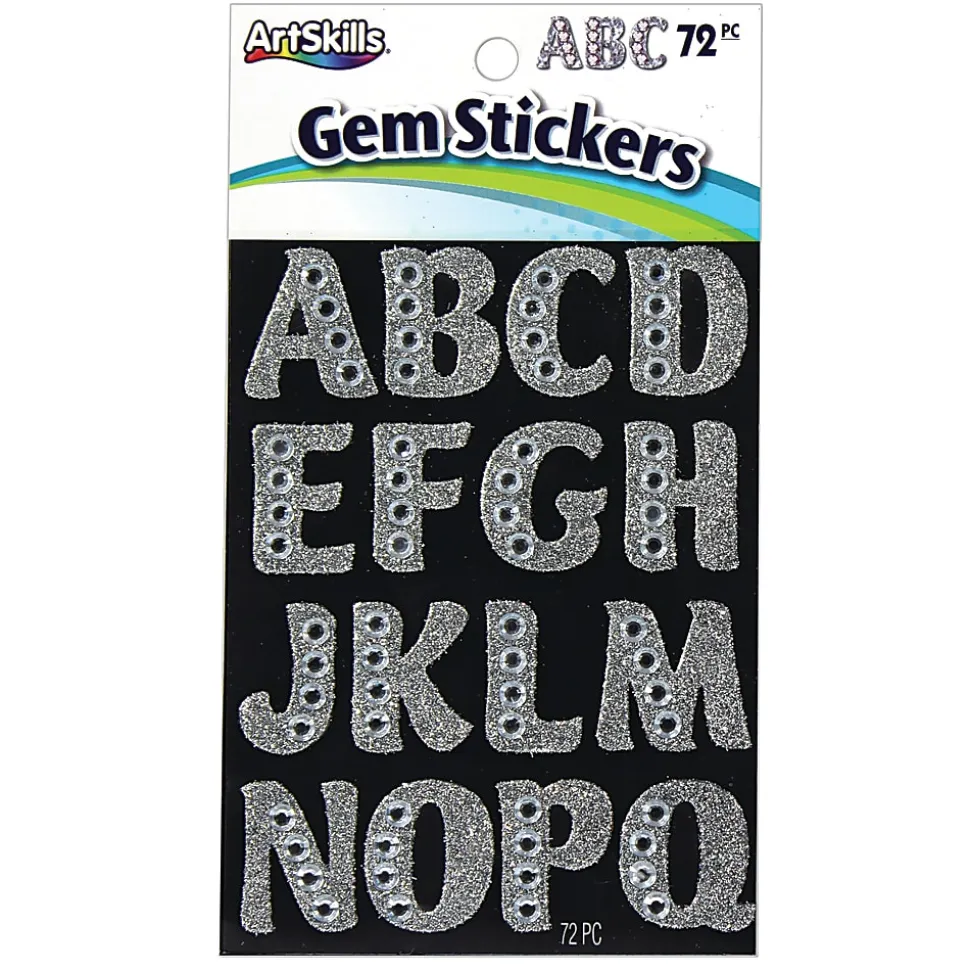 Artskills® Gem Alphabet Stickers, Large, 1 1/4", Custom, Silver, Pack Of 72