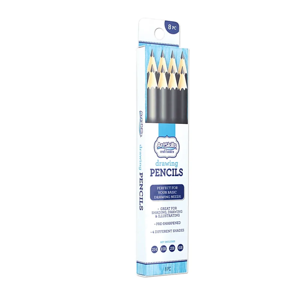 ArtSkills® Premium Drawing Pencils, 2.5 mm, 2B/2H/6B/HB Hardness, Black, Pack of 8