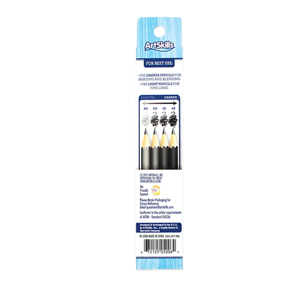 ArtSkills® Premium Drawing Pencils, 2.5 mm, 2B/2H/6B/HB Hardness, Black, Pack of 8