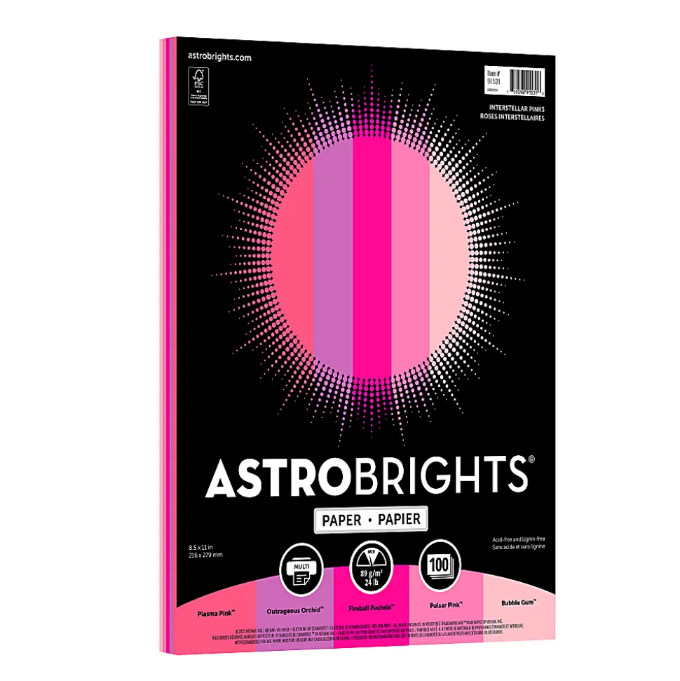 Astrobrights Color Laser Paper, Interstellar Pinks Assortment, Letter (8-1/2" x 11"), 100 Sheets Per Ream, 24 Lb, 96 Brightness