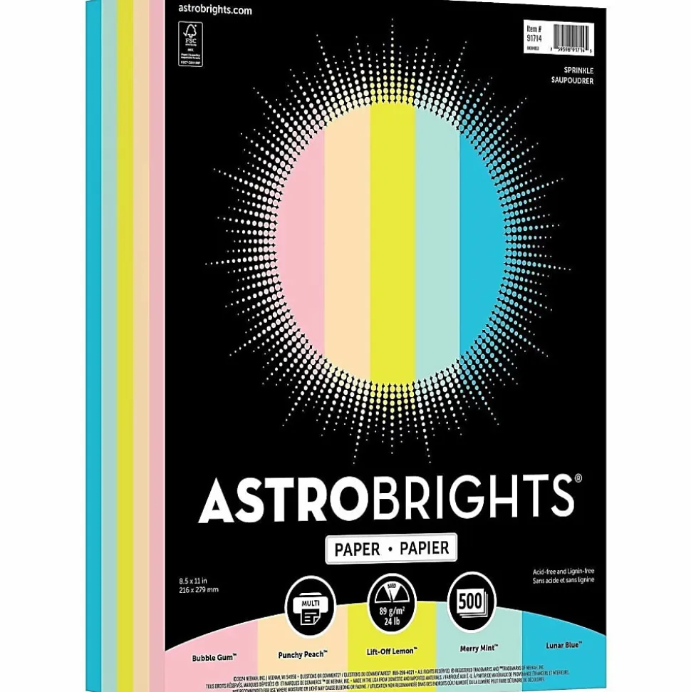 Astrobrights® Color Multi-Use Printer & Copy Paper, 1 Ream, Assorted Colors, Letter (8.5" x 11"), 500 Sheets Per Ream, 24 Lb, 94 Brightness