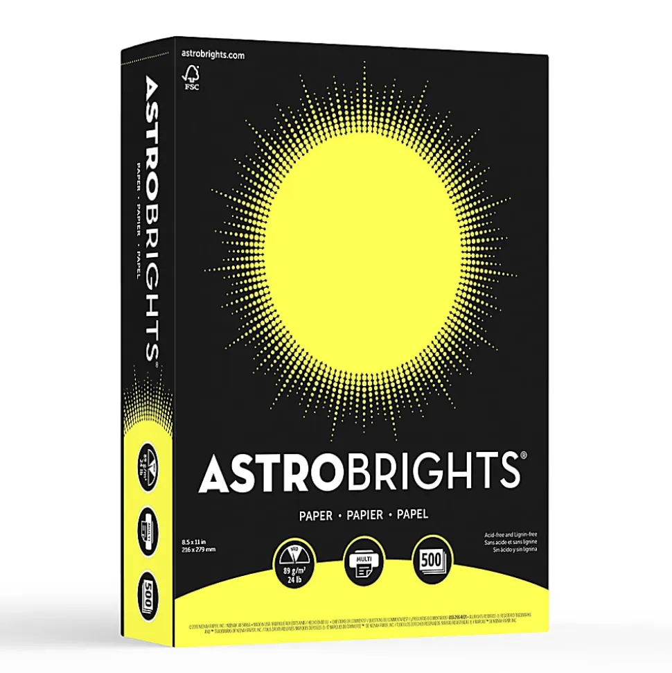 Astrobrights® Color Multi-Use Printer & Copy Paper, 1 Ream, Lift-Off Lemon, Letter (8.5" x 11"), 500 Sheets Per Ream, 24 Lb, 94 Brightness