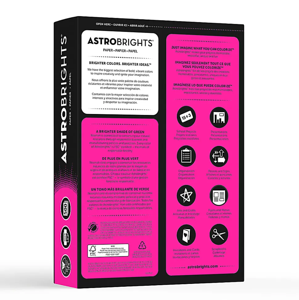 Astrobrights® Color Multi-Use Printer & Copy Paper, 1 Ream, Fireball Fuchsia, Letter (8.5" x 11"), 500 Sheets Per Ream, 24 Lb, 94 Brightness