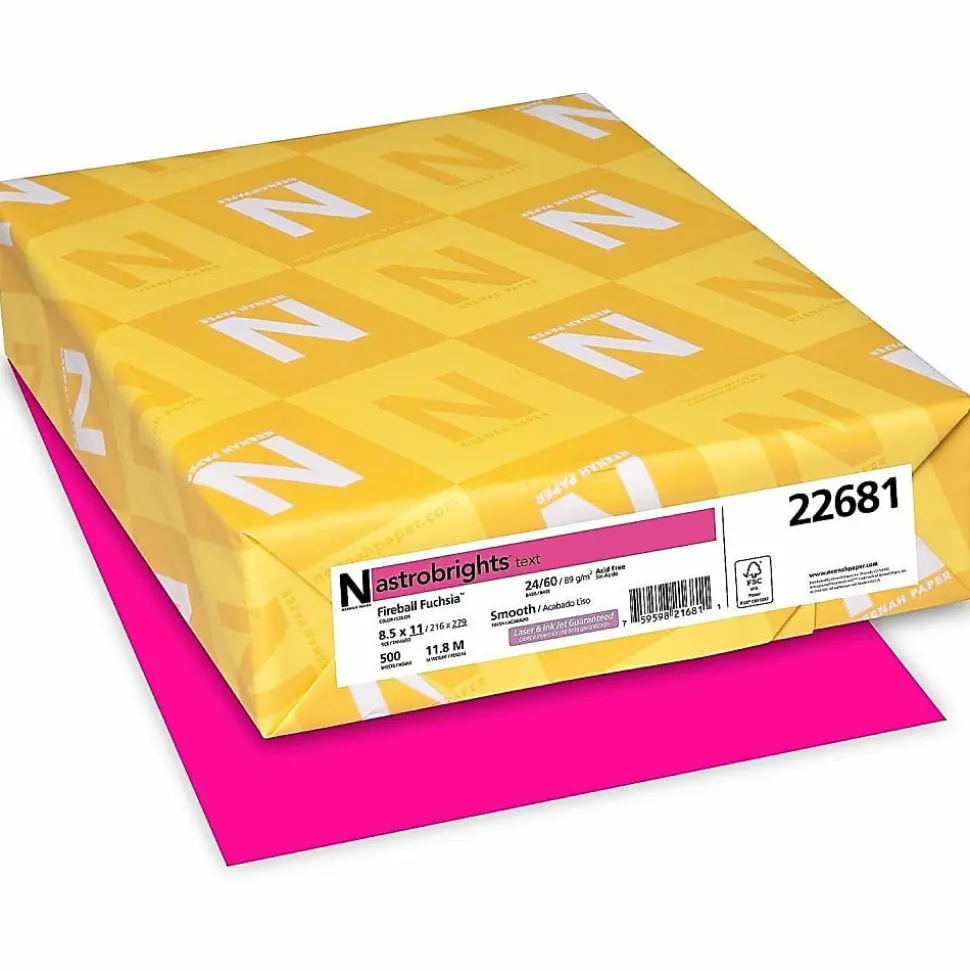 Astrobrights® Color Multi-Use Printer & Copy Paper, 1 Ream, Fireball Fuchsia, Letter (8.5" x 11"), 500 Sheets Per Ream, 24 Lb, 94 Brightness