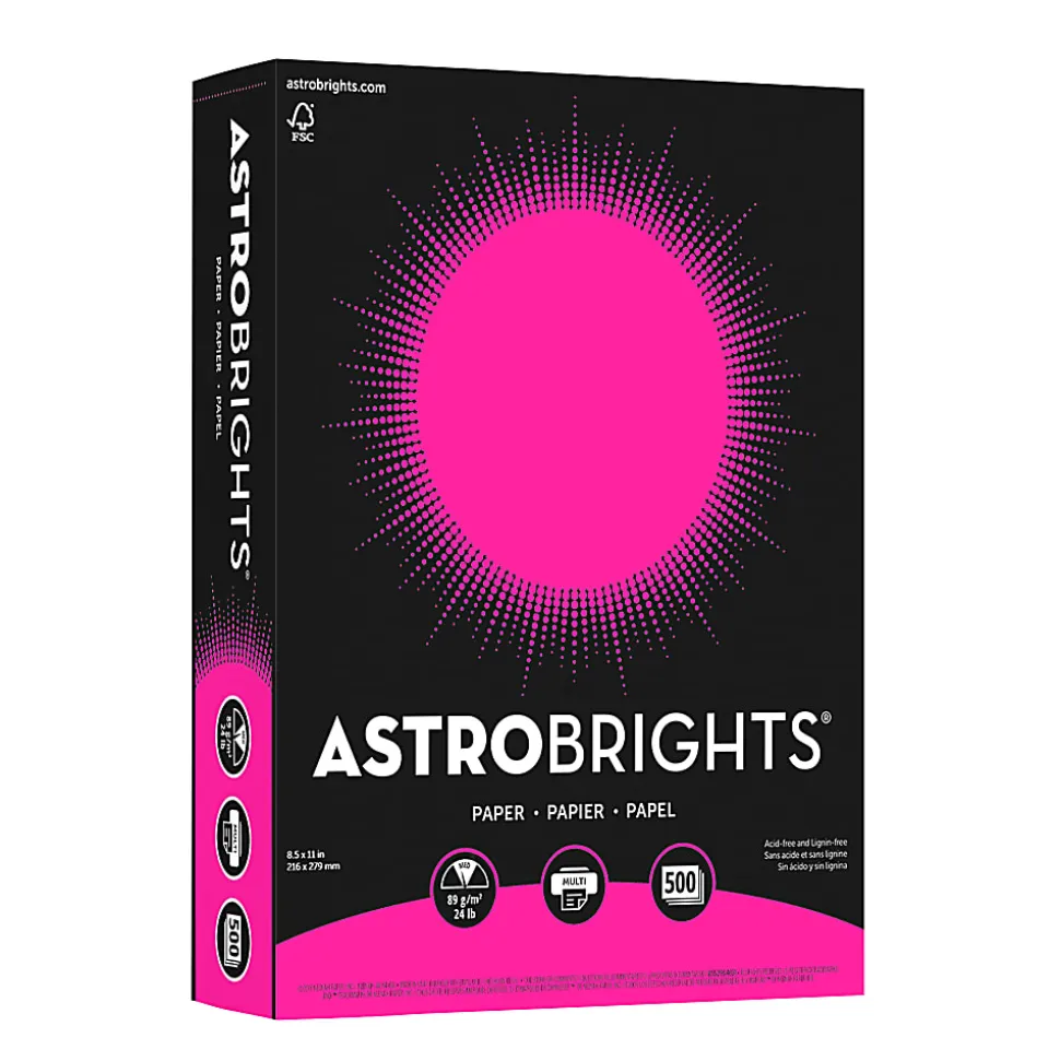 Astrobrights® Color Multi-Use Printer & Copy Paper, 1 Ream, Fireball Fuchsia, Letter (8.5" x 11"), 500 Sheets Per Ream, 24 Lb, 94 Brightness