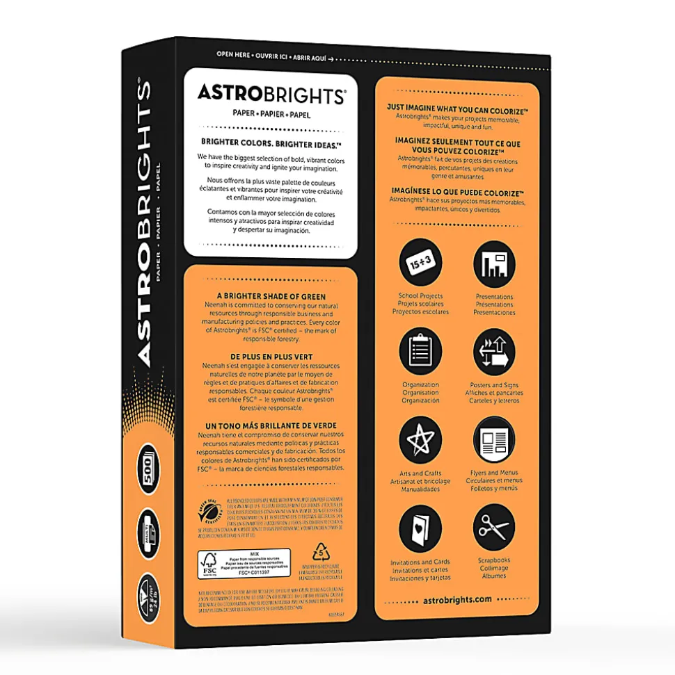 Astrobrights® Color Multi-Use Printer & Copy Paper, 1 Ream, Cosmic Orange, Letter (8.5" x 11"), 500 Sheets Per Ream, 24 Lb, 94 Brightness