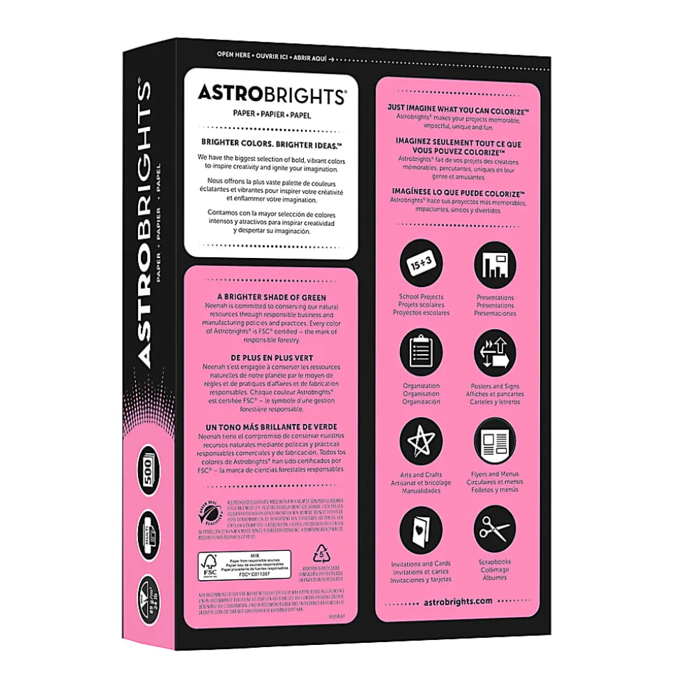 Astrobrights® Color Multi-Use Printer & Copy Paper, 1 Ream, Pulsar Pink, Letter (8.5" x 11"), 500 Sheets Per Ream, 24 Lb, 94 Brightness