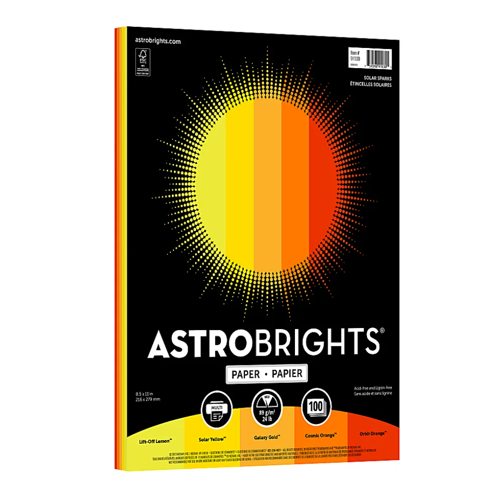 Astrobrights Color Paper, Solar Sparks Assortment, Letter (8-1/2" x 11"), 100 Sheets Per Ream, 24 Lb, 96 Brightness