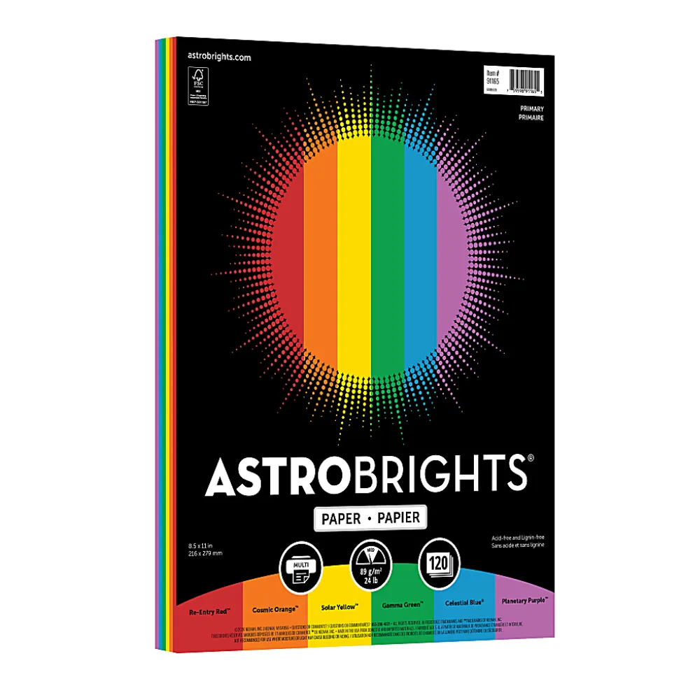 Astrobrights Color Paper, 8-1/2" x 11", Primary Assortment, Total Qty 120