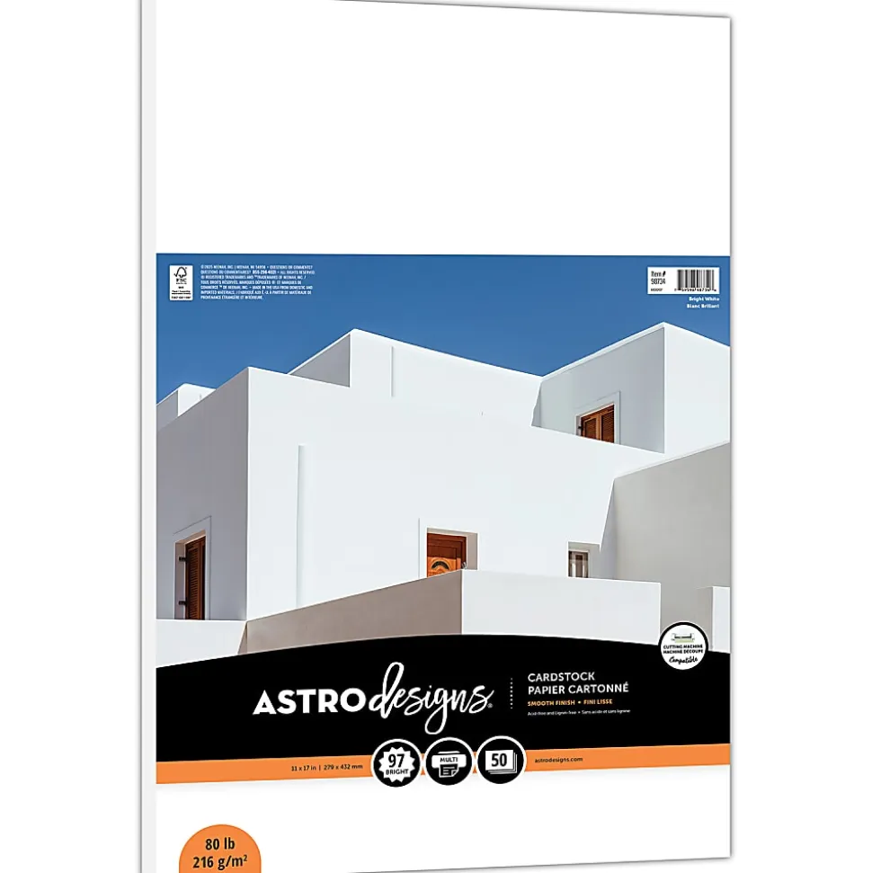 Astrodesigns Cardstock, Inkjet Or Laser Paper, Bright White, Ledger Size (11" x 17"), Pack Of 50 Sheets, FSC® Certified, 80 Lb, 94 Brightness