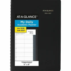 AT-A-GLANCE® Academic 2026-2027 Daily Appointment Book Planner, Black, Small, 5" x 8"
