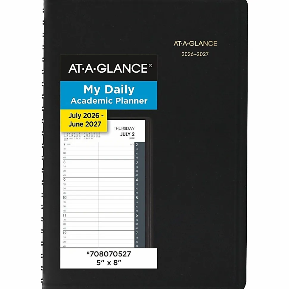 AT-A-GLANCE® Academic 2026-2027 Daily Appointment Book Planner, Black, Small, 5" x 8"