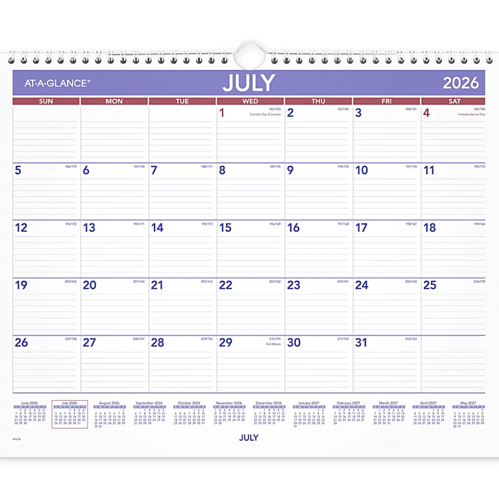 AT-A-GLANCE® Academic 2026-2027 Monthly Wall Calendar, Medium, 15" x 12"