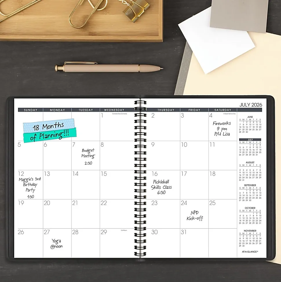 AT-A-GLANCE® Academic 2026-2027 18-Month Monthly Planner, Black, Medium, 7" x 8 3/4"