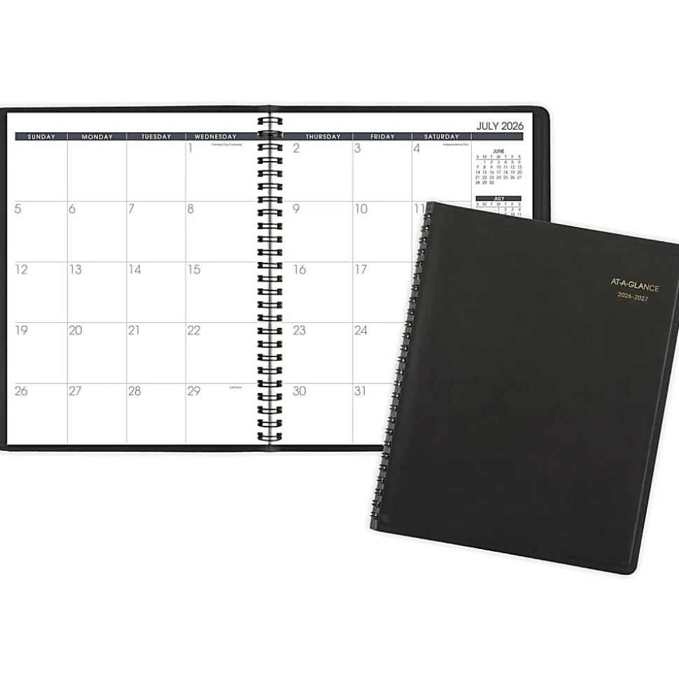 AT-A-GLANCE® Academic 2026-2027 18-Month Monthly Planner, Black, Medium, 7" x 8 3/4"