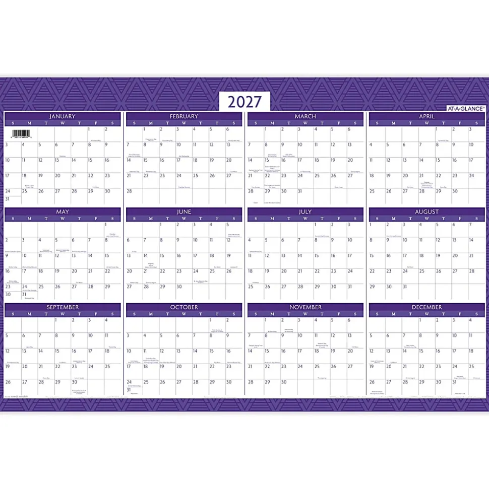 AT-A-GLANCE® BADGE Reversible Erasable Academic and Regular Year 2026-2027 Wall Calendar, Geo, Large, 24" x 36"
