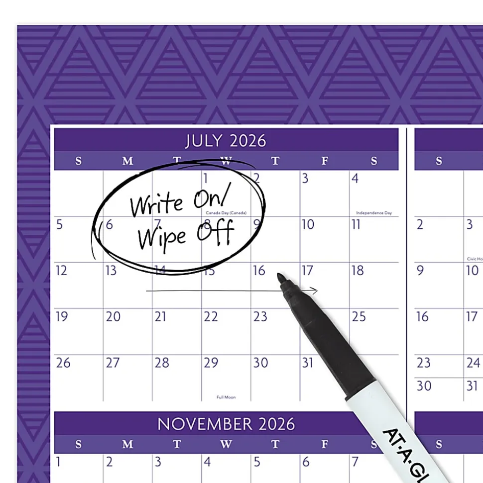 AT-A-GLANCE® BADGE Reversible Erasable Academic and Regular Year 2026-2027 Wall Calendar, Geo, Large, 24" x 36"