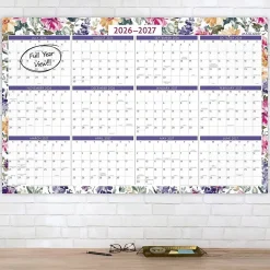 AT-A-GLANCEĀ® BADGE Reversible Erasable Academic and Regular Year 2026-2027 Wall Calendar, Floral, Large, 24" x 36"