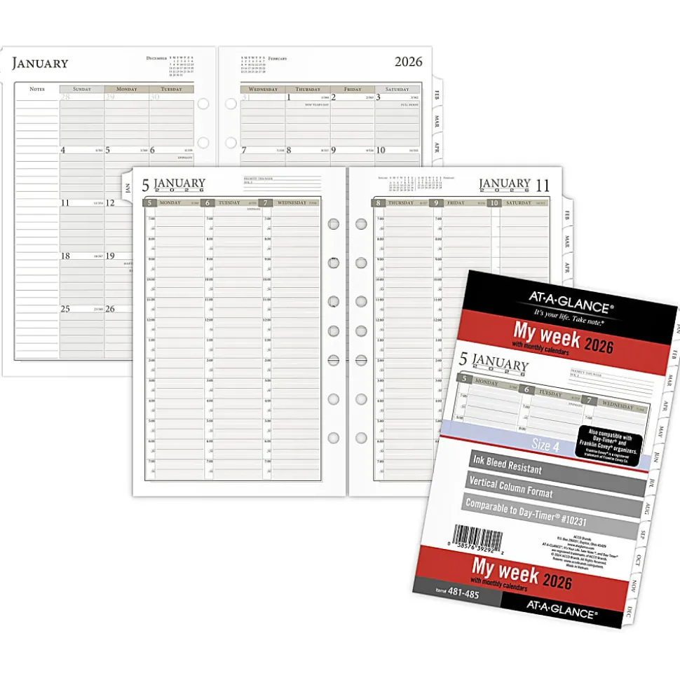 AT-A-GLANCE® 2026 Column Style Weekly Monthly Planner Refill, Loose-Leaf, Desk Size, 5 1/2" x 8 1/2"
