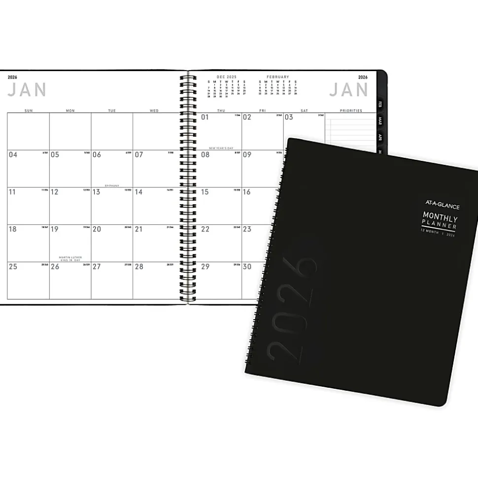 AT-A-GLANCE® Contemporary 2026 Monthly Planner, Black, Large, 9" x 11"