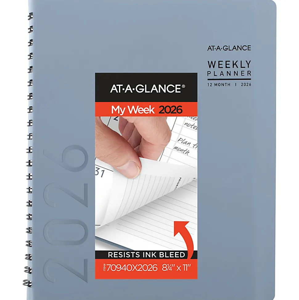 AT-A-GLANCE® Contemporary 2026 Weekly Monthly Planner, Drizzle, Large, 8 1/4" x 11"