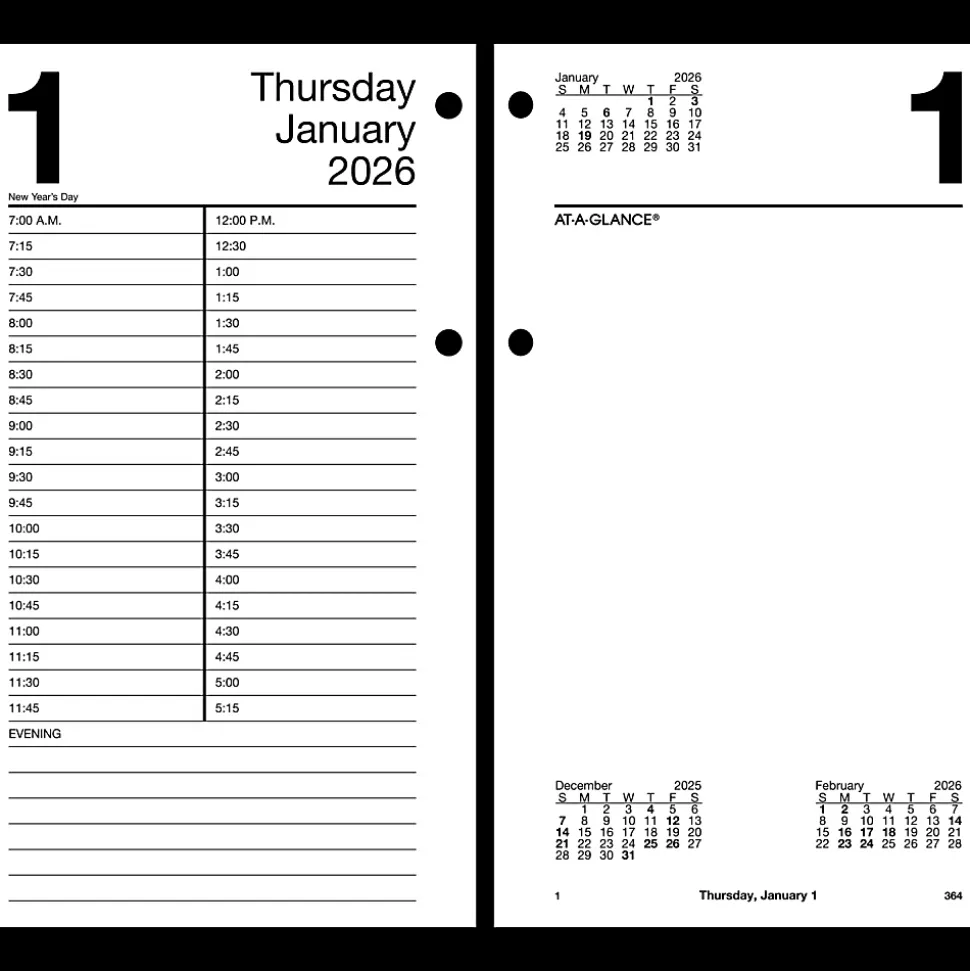 AT-A-GLANCE® 2026 Daily Loose-Leaf Desk Calendar Refill, Standard, 4 1/2" x 8"