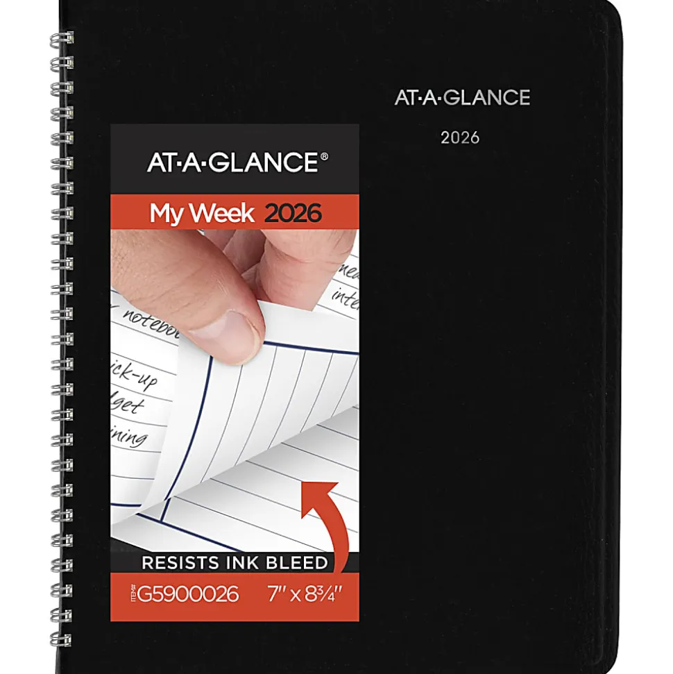 AT-A-GLANCE® DayMinder® 2026 Column Style Weekly Planner, Black, Medium, 7" x 8 3/4"