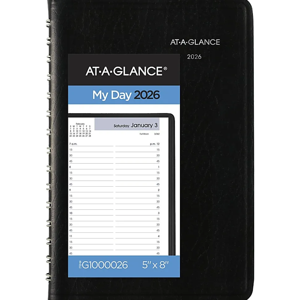 AT-A-GLANCE® DayMinder® 2026 Daily Appointment Book Planner, Black, Small, 5" x 8", G1000026