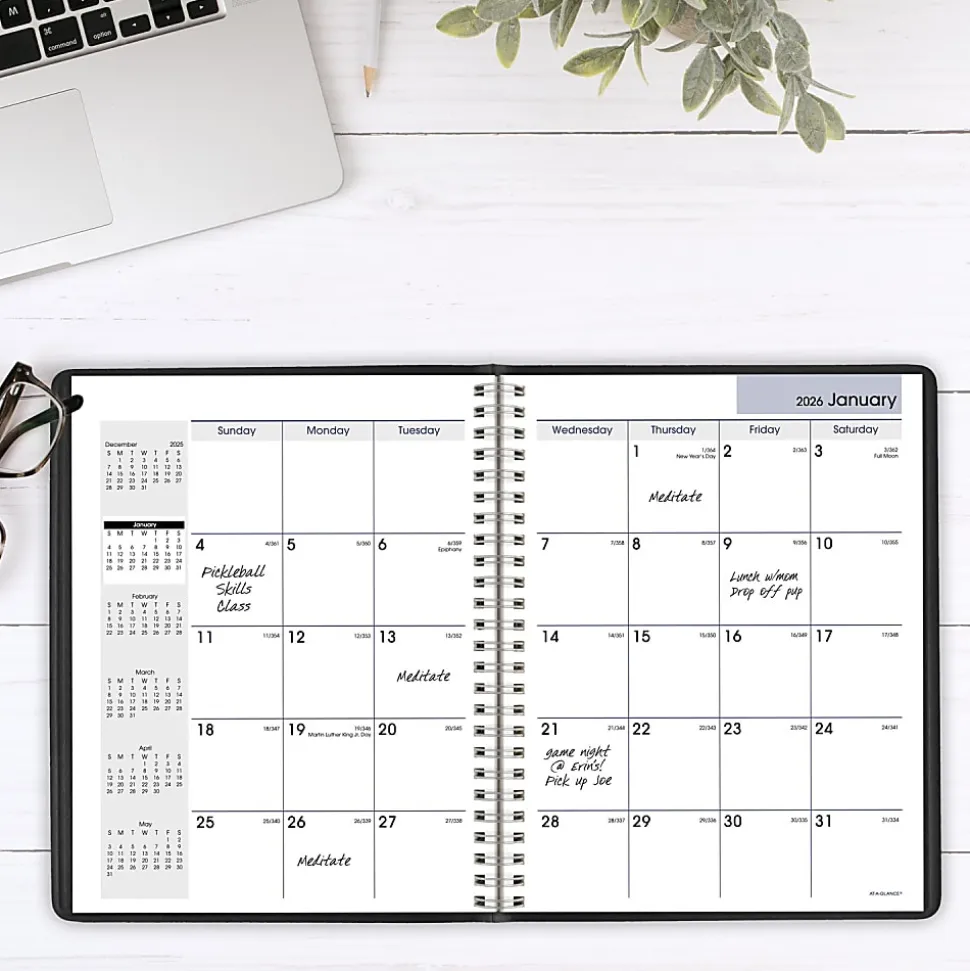 AT-A-GLANCE® DayMinder® 2026 Monthly Planner, Black, Medium, 7" x 8 3/4"