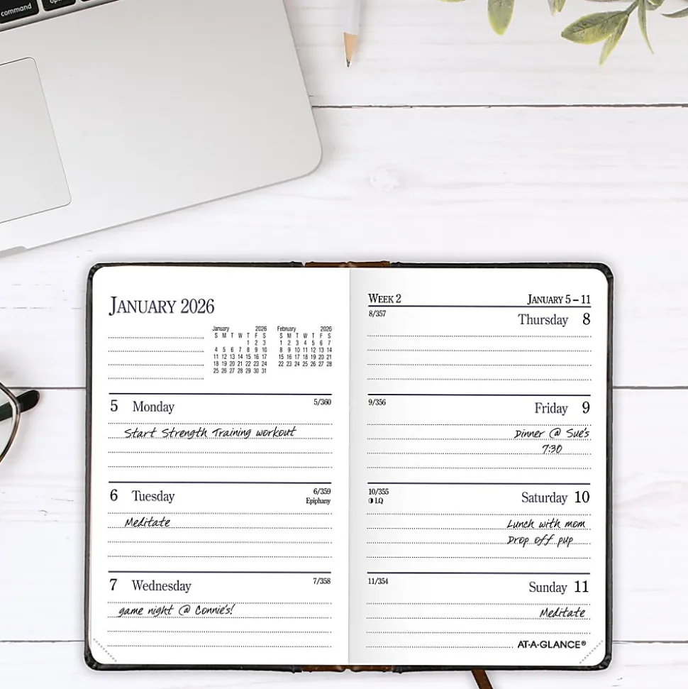 AT-A-GLANCE® Fine Diary® 2026 Weekly Monthly Diary, Black Brown, Pocket, 2 3/4" x 4 1/4"