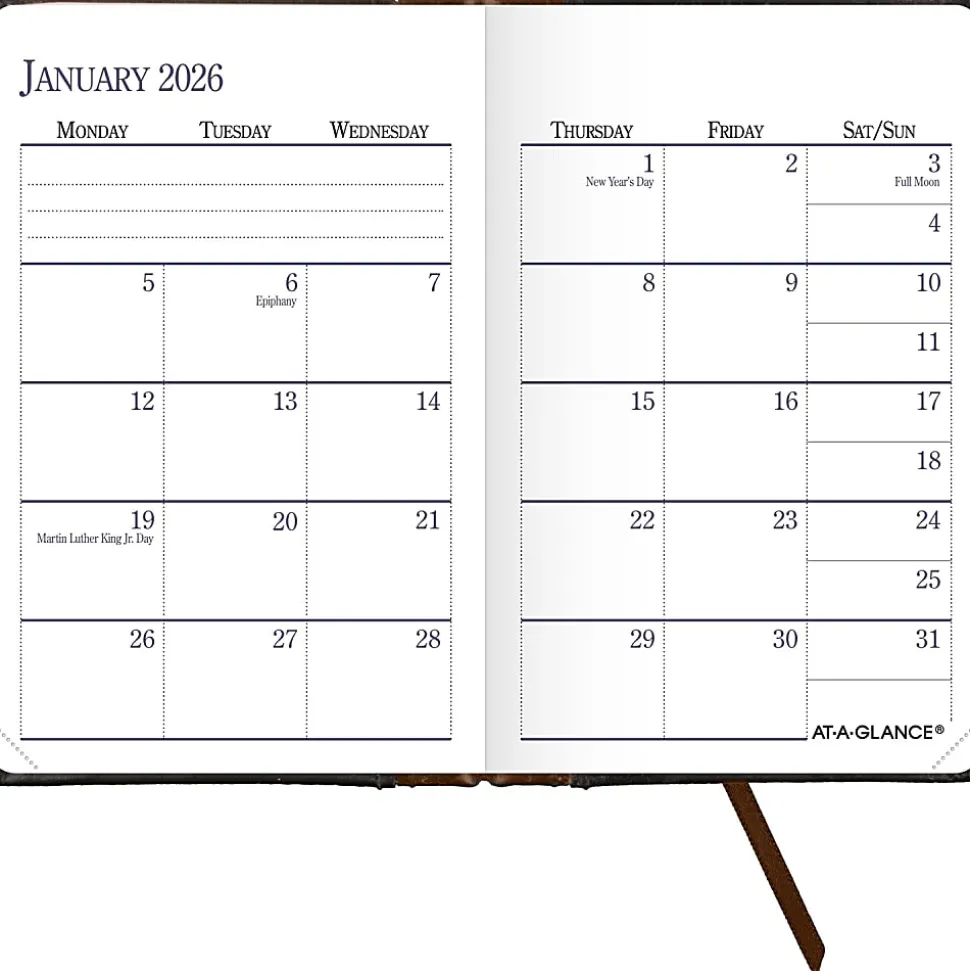 AT-A-GLANCE® Fine Diary® 2026 Weekly Monthly Diary, Black Brown, Pocket, 2 3/4" x 4 1/4"