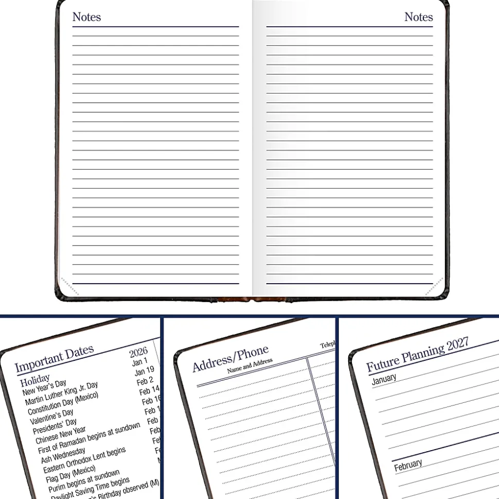 AT-A-GLANCE® Fine Diary® 2026 Weekly Monthly Diary, Black Brown, Pocket, 2 3/4" x 4 1/4"