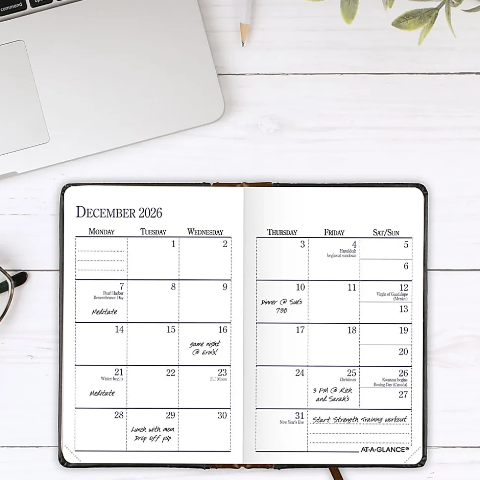 AT-A-GLANCE® Fine Diary® 2026 Weekly Monthly Diary, Black Brown, Pocket, 2 3/4" x 4 1/4"