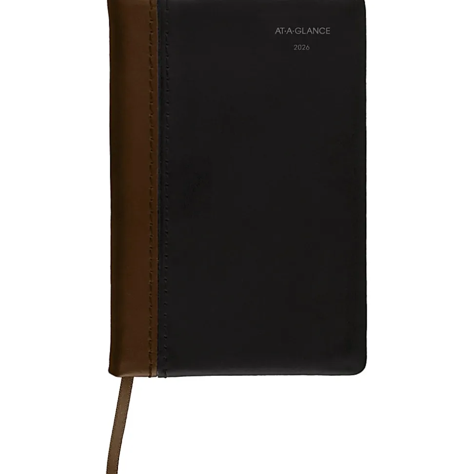 AT-A-GLANCE® Fine Diary® 2026 Weekly Monthly Diary, Black Brown, Pocket, 2 3/4" x 4 1/4"