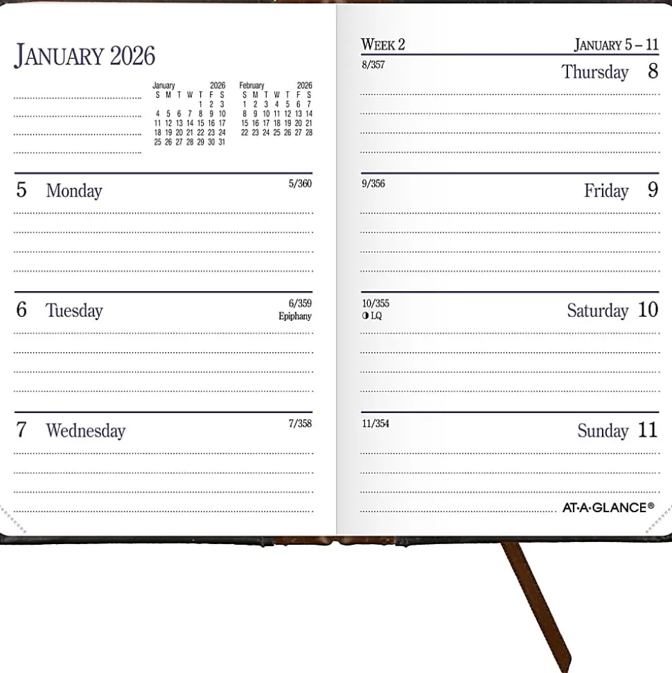 AT-A-GLANCE® Fine Diary® 2026 Weekly Monthly Diary, Black Brown, Pocket, 2 3/4" x 4 1/4"