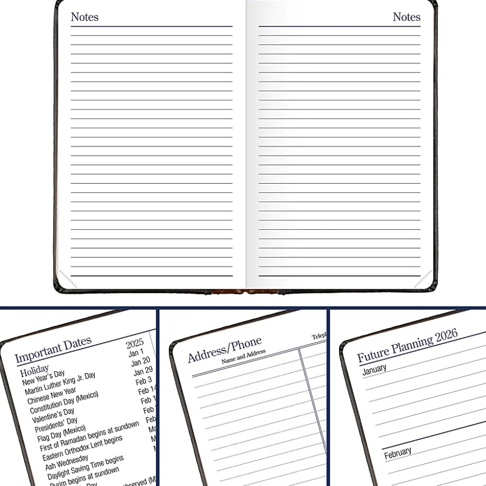 2025 AT-A-GLANCE® Fine Diary® Weekly/Monthly Diary, 2-3/4" x 4-1/4", Black/Brown, January To December, 740105