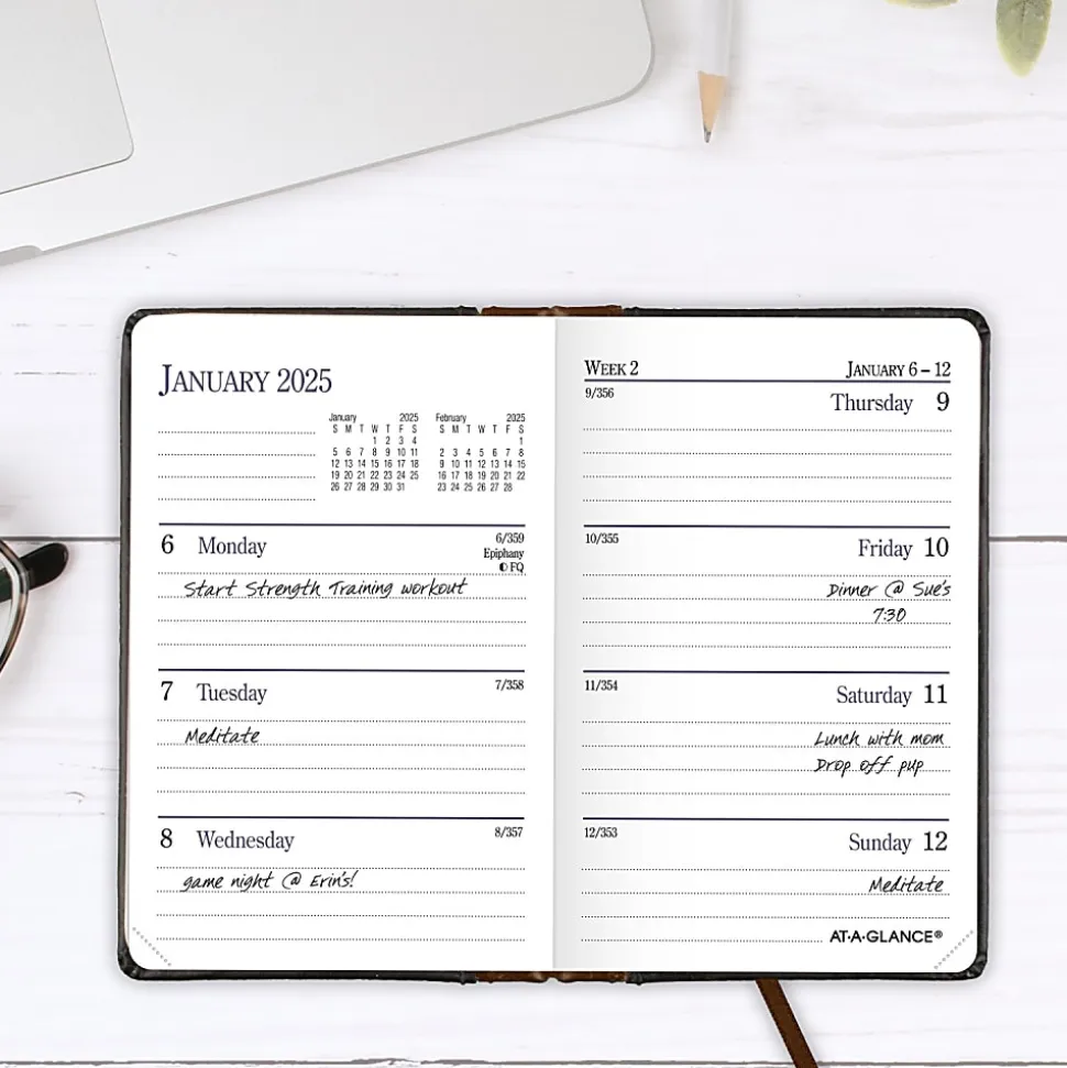2025 AT-A-GLANCE® Fine Diary® Weekly/Monthly Diary, 2-3/4" x 4-1/4", Black/Brown, January To December, 740105