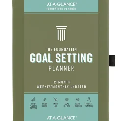 AT-A-GLANCE® FOUNDATION GOAL SETTING Undated Weekly Monthly Planner, Green, Small, 5 1/2