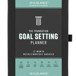 AT-A-GLANCE® FOUNDATION GOAL SETTING Undated Weekly Monthly Planner, Black, Small, 5 1/2