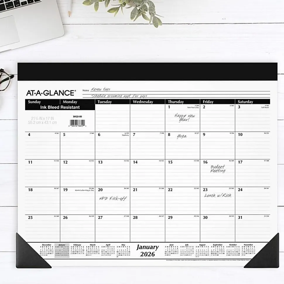 AT-A-GLANCE® 2026 Monthly Desk Pad Calendar, Standard, 21 3/4" x 17"