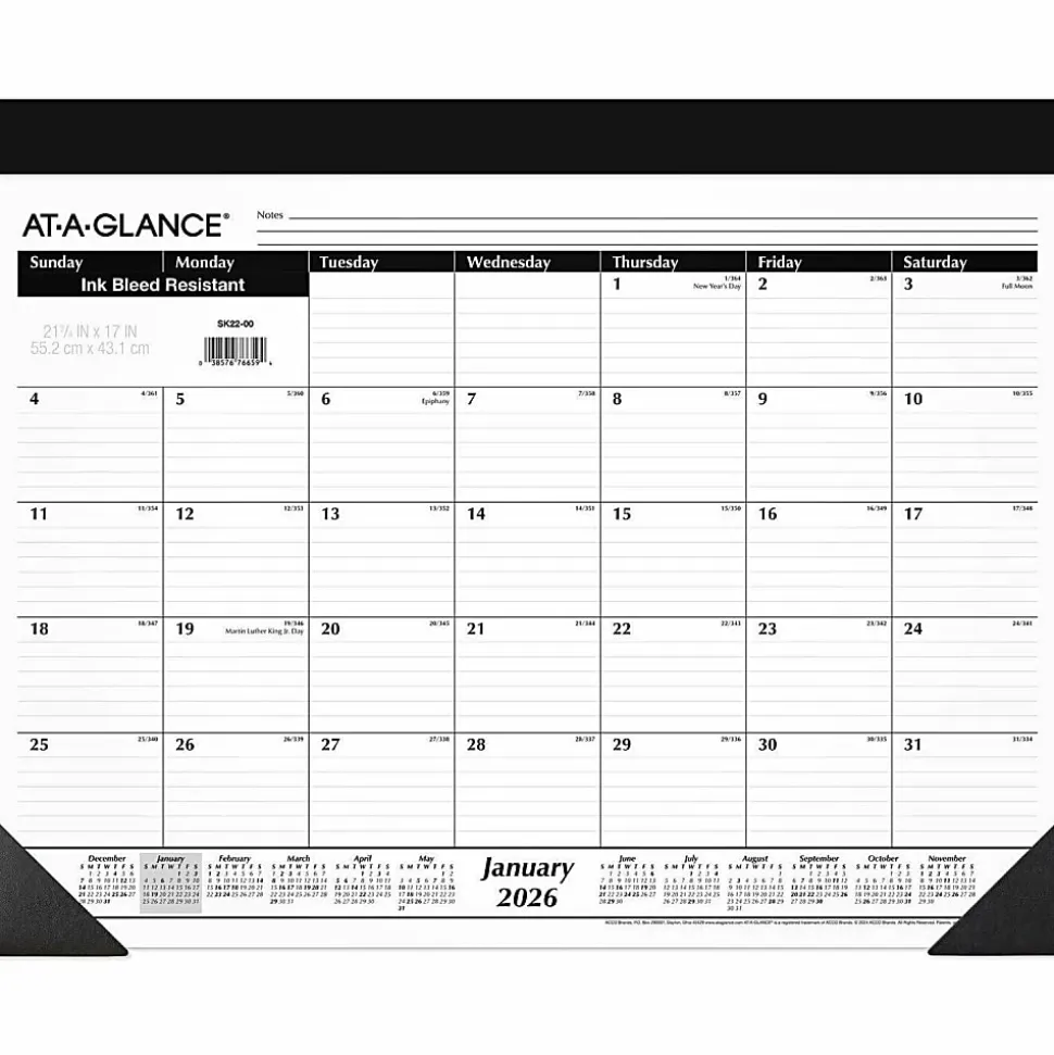 AT-A-GLANCE® 2026 Monthly Desk Pad Calendar, Standard, 21 3/4" x 17"
