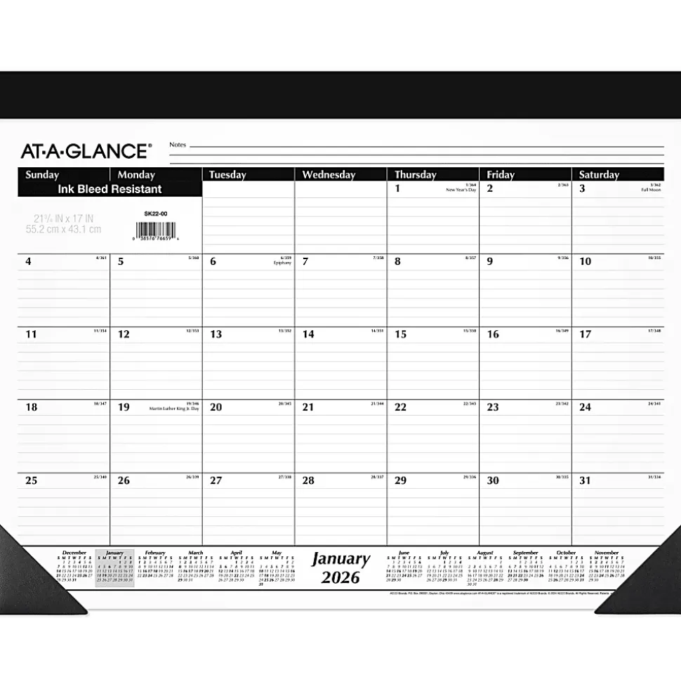 AT-A-GLANCE® 2026 Monthly Desk Pad Calendar, Standard, 21 3/4" x 17"