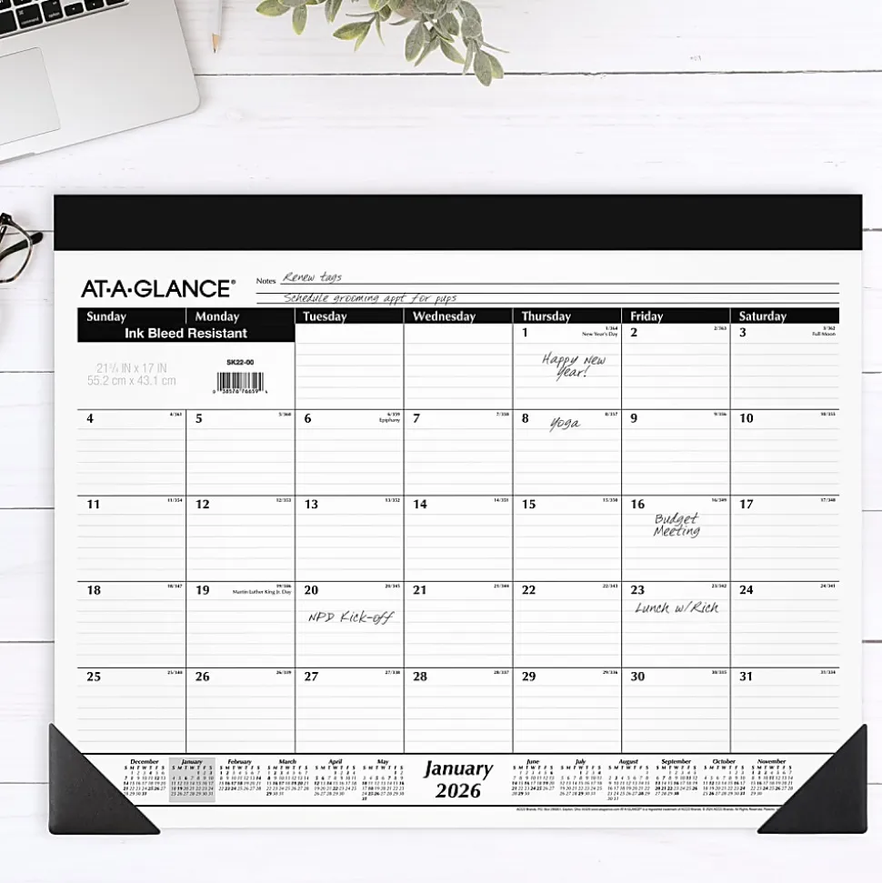 AT-A-GLANCE® 2026 Monthly Desk Pad Calendar, Standard, 21 3/4" x 17"