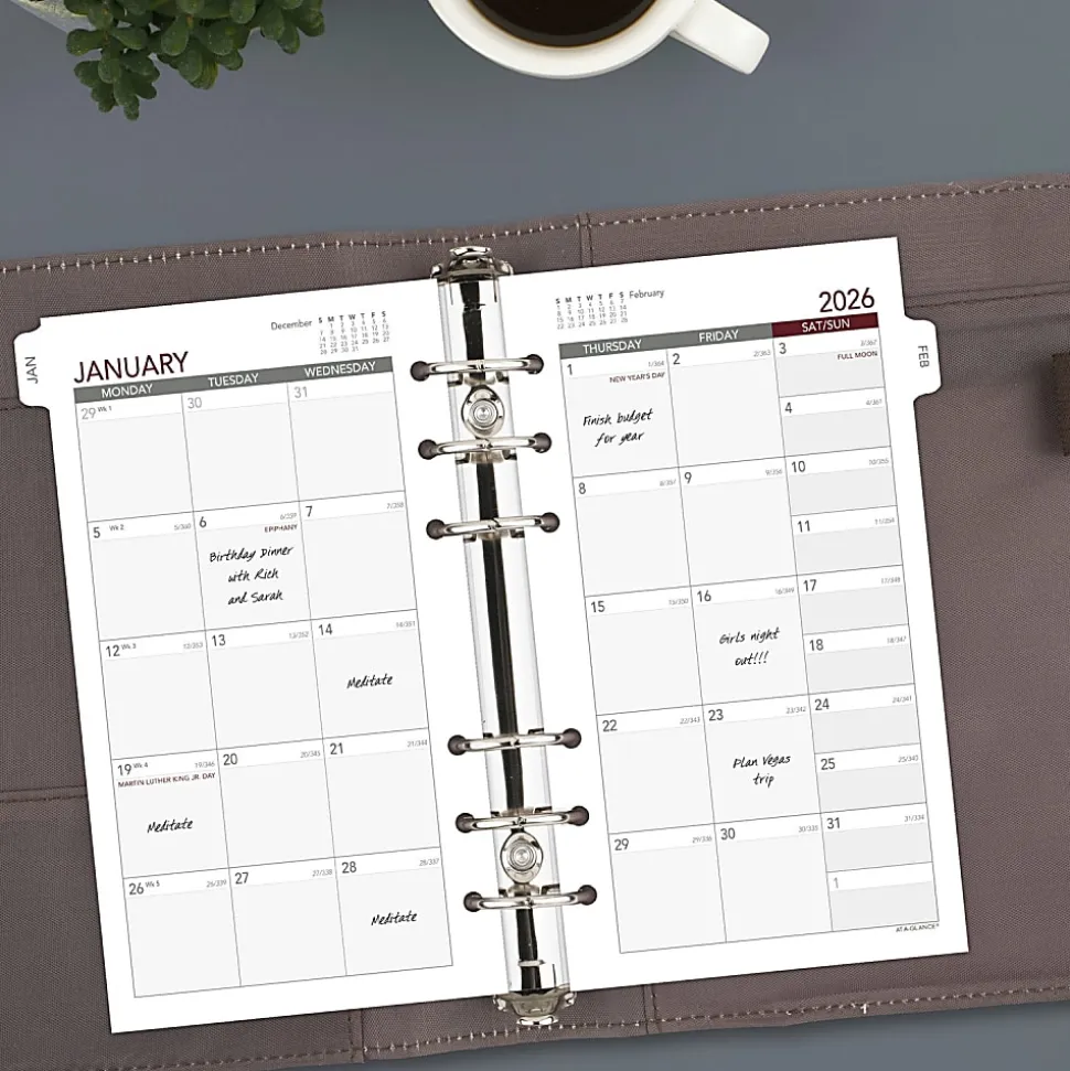 AT-A-GLANCE® 2026 Monthly Planner Refill, Loose-Leaf, Portable Size, 3 3/4" x 6 3/4"