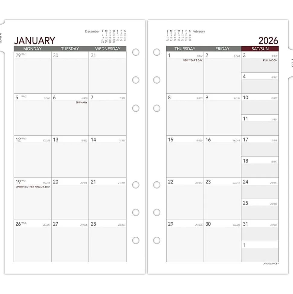 AT-A-GLANCE® 2026 Monthly Planner Refill, Loose-Leaf, Portable Size, 3 3/4" x 6 3/4"