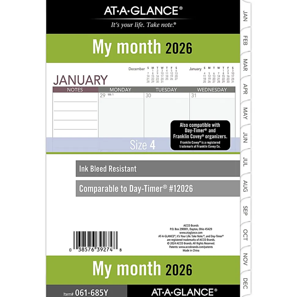 AT-A-GLANCE® 2026 Monthly Planner Refill, Loose-Leaf, Desk Size, 5 1/2" x 8 1/2", 061685Y26