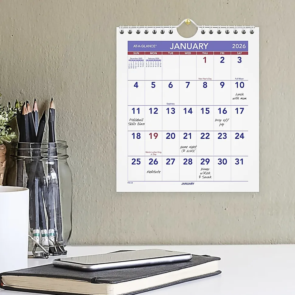 AT-A-GLANCE® 2026 Monthly Wall Calendar, Mini, 6 1/2" x 7 1/2"
