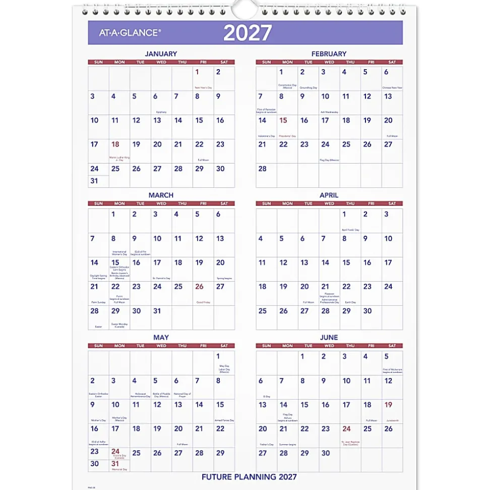 AT-A-GLANCE® 2026 Monthly Wall Calendar, Medium, 12" x 17"