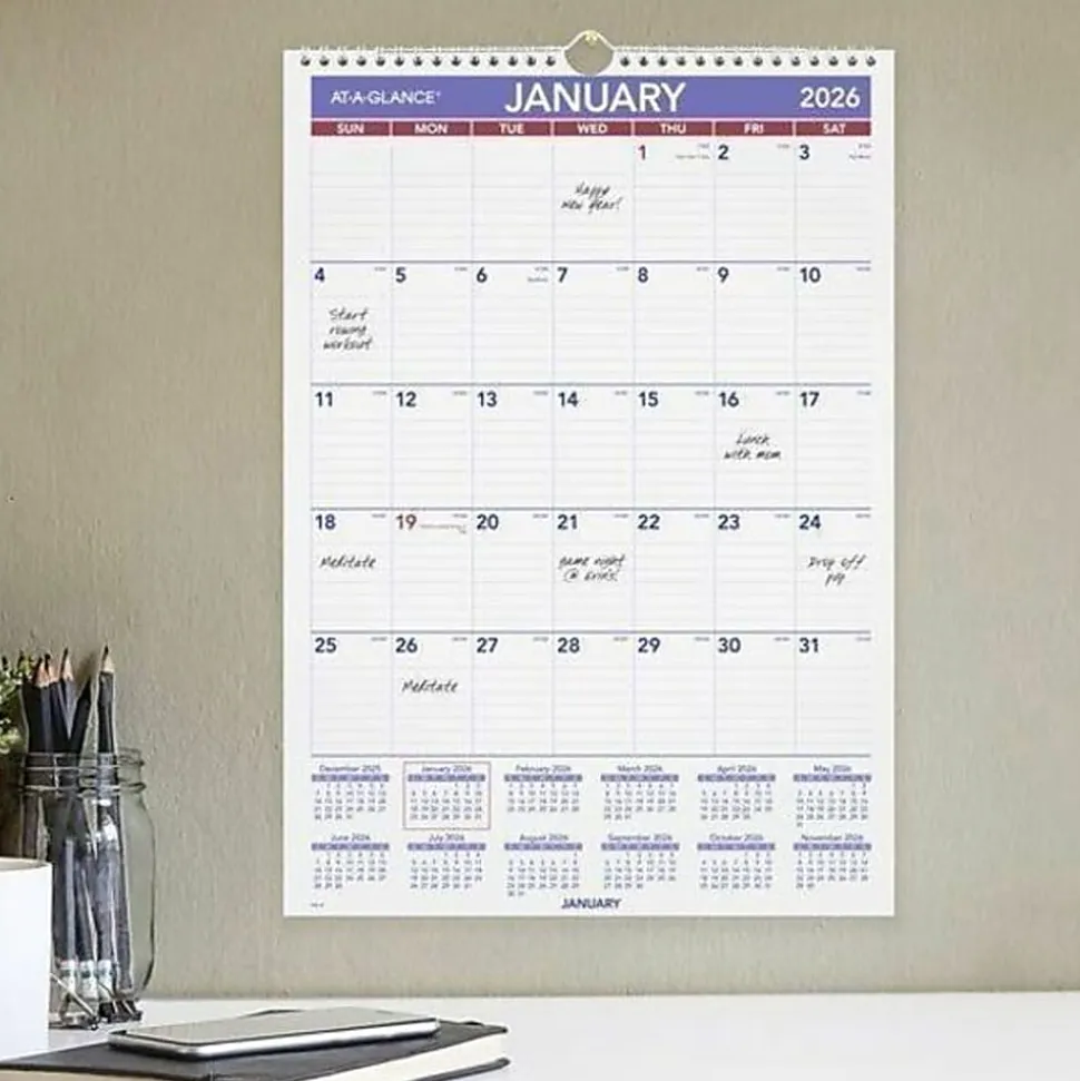 AT-A-GLANCE® 2026 Monthly Wall Calendar, Medium, 12" x 17"