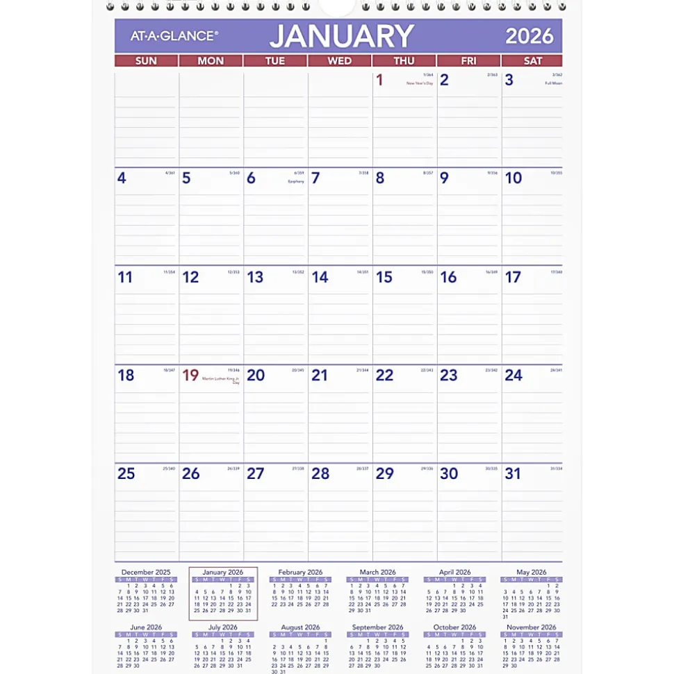 AT-A-GLANCE® 2026 Monthly Wall Calendar, Medium, 12" x 17"